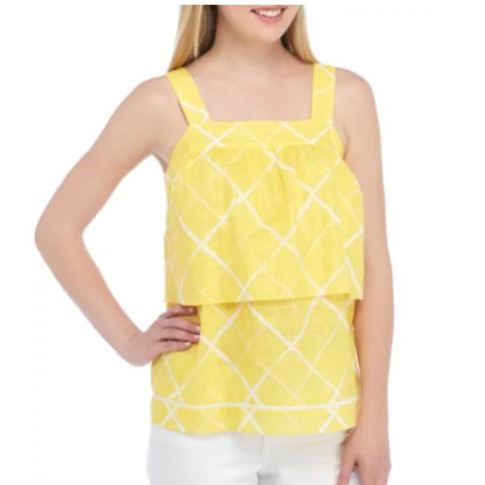 Crown and Ivy yellow plaid layered top